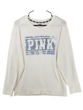 Pink Victoria's Secret Sequins Long-Sleeved Oversized Shirt Women's Size Small